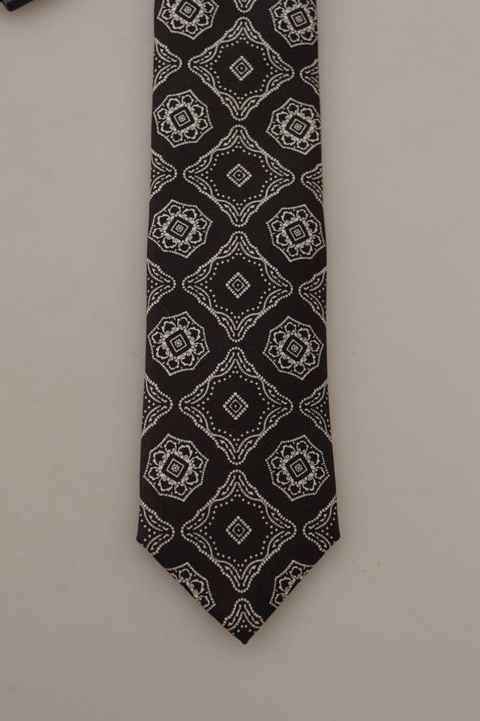 Dolce & Gabbana Black White Square Geometric Print Adjustable Accessory Tie - Luxe & Glitz