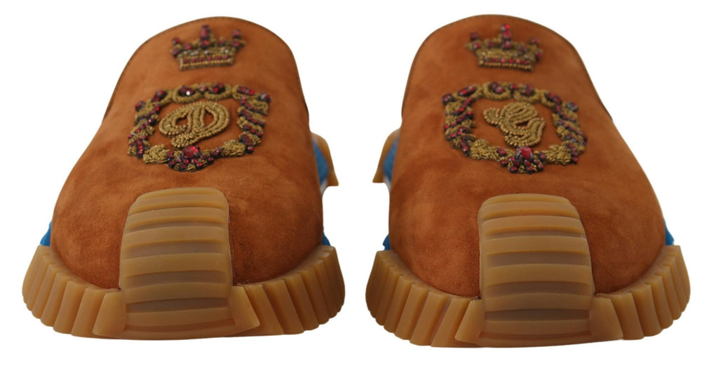 Dolce & Gabbana Beige Suede Crystal Slides Sandals Flats NS1 Shoes Dolce & Gabbana