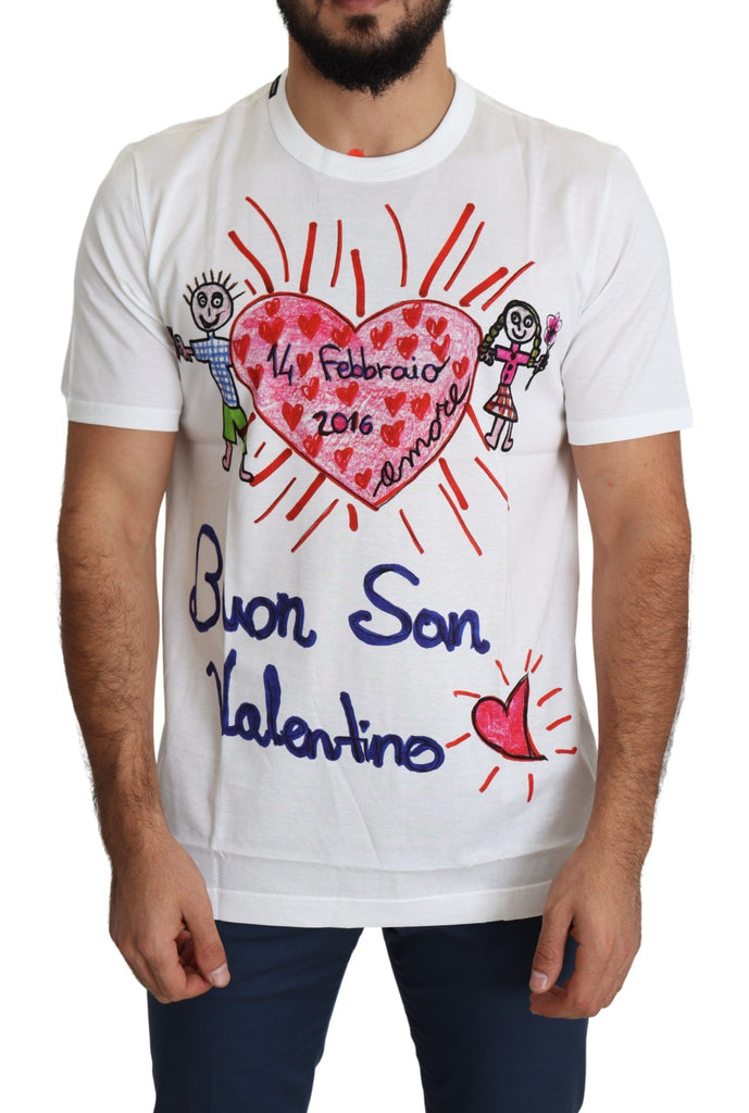Dolce & Gabbana White Saint Valentine Hearts Print Men  T-shirt - Luxe & Glitz