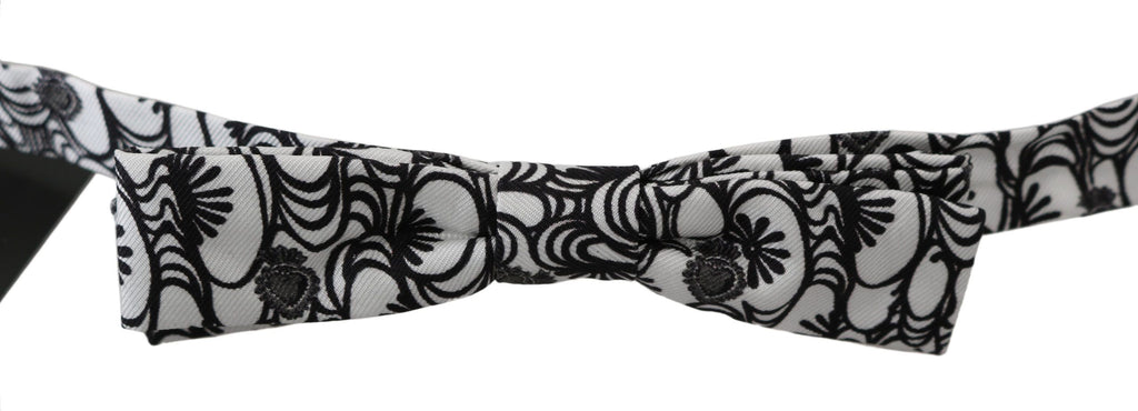 Dolce & Gabbana White Pattern Silk Adjustable Neck Papillon Tie - Luxe & Glitz