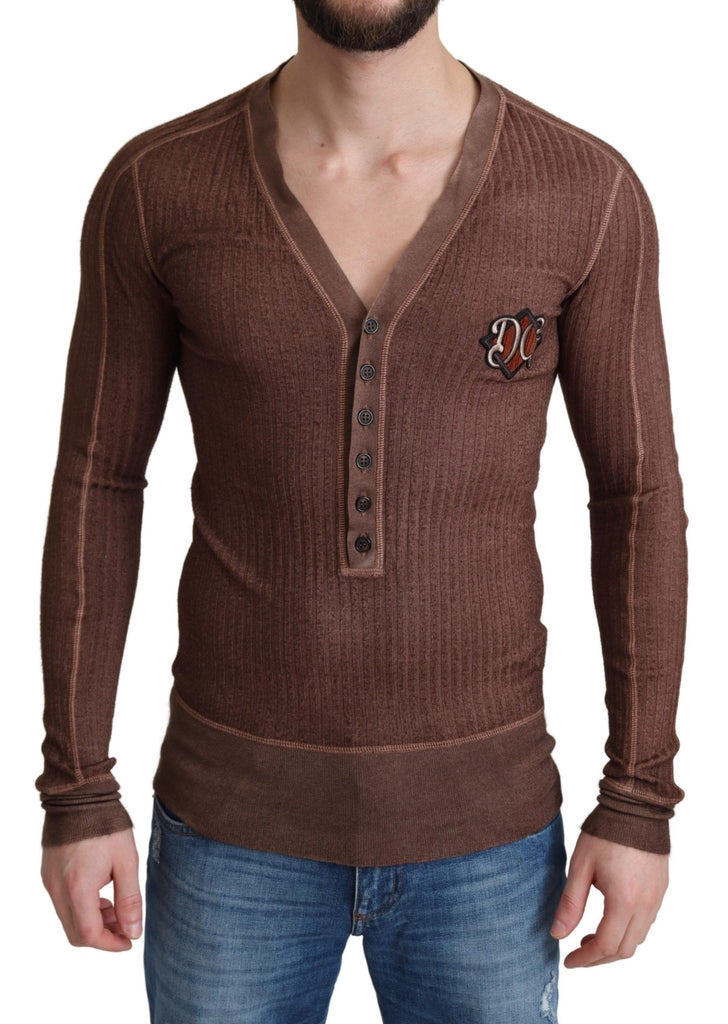 Dolce & Gabbana Brown Logo Button Cardigan V-neck Sweater - Luxe & Glitz