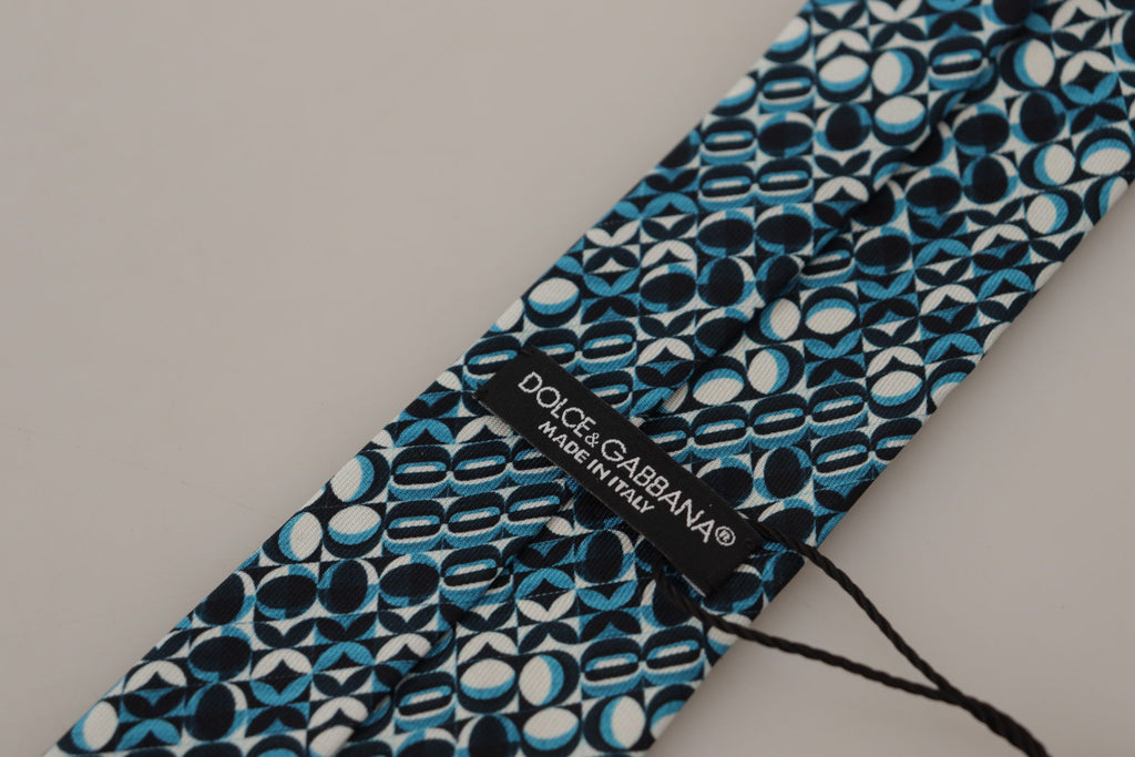 Dolce & Gabbana Blue Circle Fantasy Print Silk Adjustable Accessory Tie - Luxe & Glitz