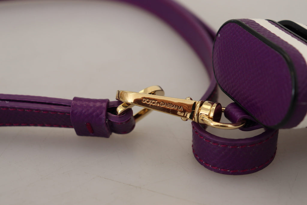 Dolce & Gabbana Purple Leather Strap Gold Metal Logo Airpods Case - Luxe & Glitz