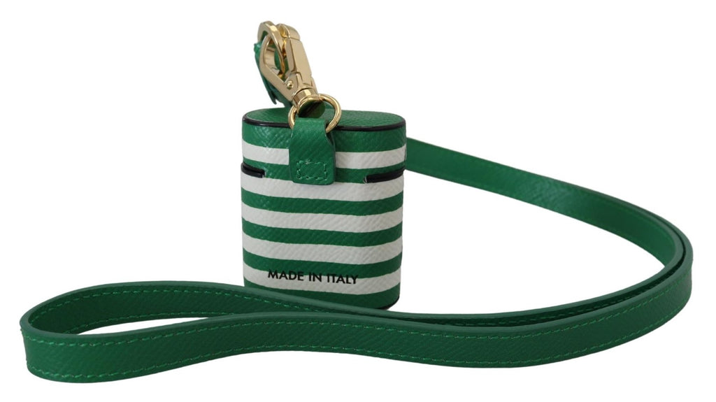 Dolce & Gabbana Green Leather Strap Gold Metal Logo Airpods Case Dolce & Gabbana