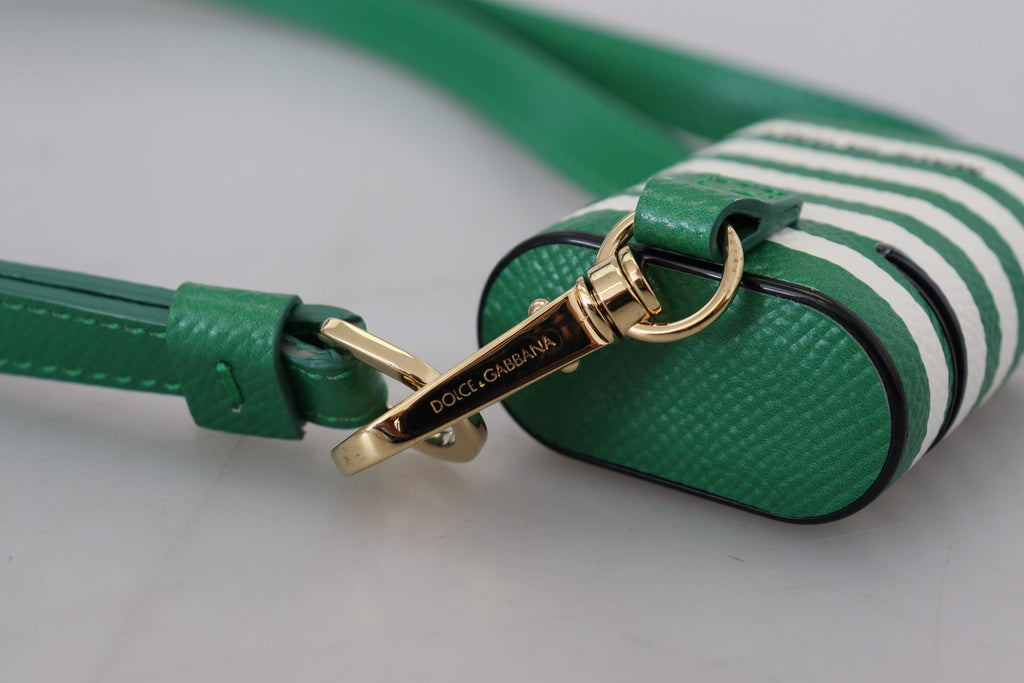 Dolce & Gabbana Green Leather Strap Gold Metal Logo Airpods Case Dolce & Gabbana