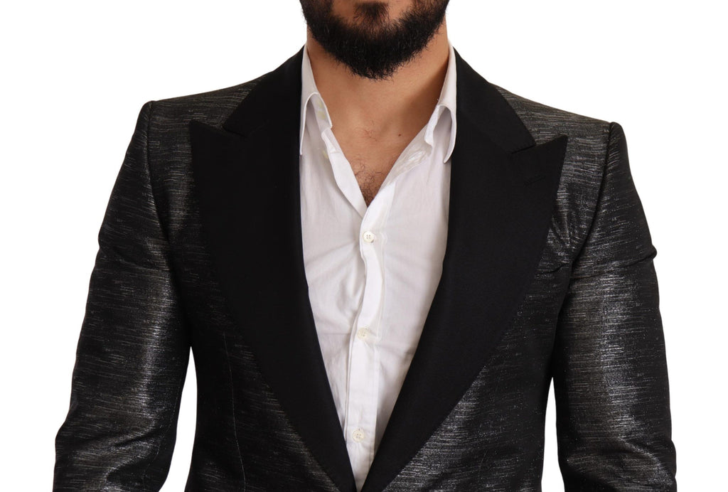 Dolce & Gabbana Gray Metallic Black Slim Tuxedo Blazer - Luxe & Glitz