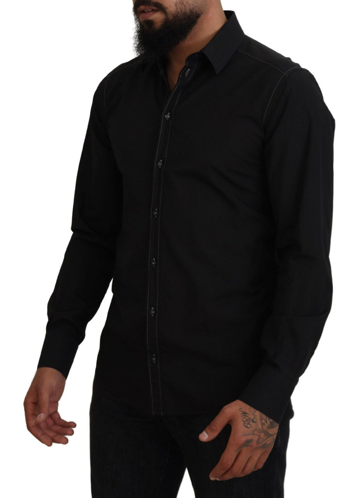 Dolce & Gabbana Black Cotton Collared Long Sleeve GOLD Shirt Dolce & Gabbana