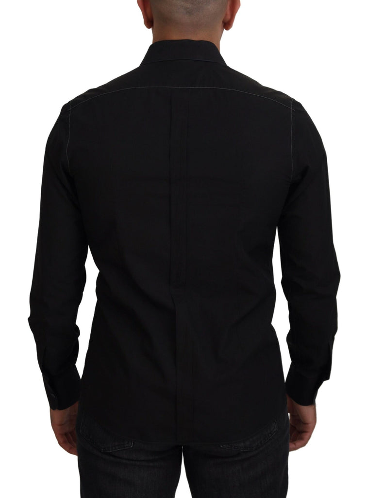 Dolce & Gabbana Black Cotton Collared Long Sleeve GOLD Shirt Dolce & Gabbana