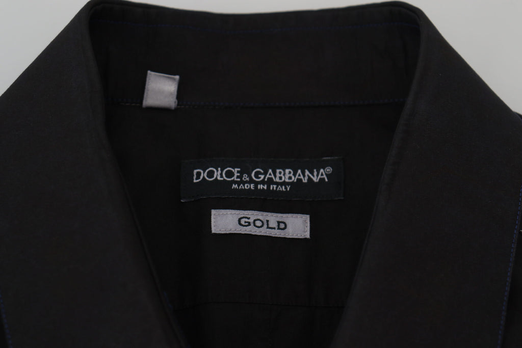 Dolce & Gabbana Black Cotton Collared Long Sleeve GOLD Shirt Dolce & Gabbana