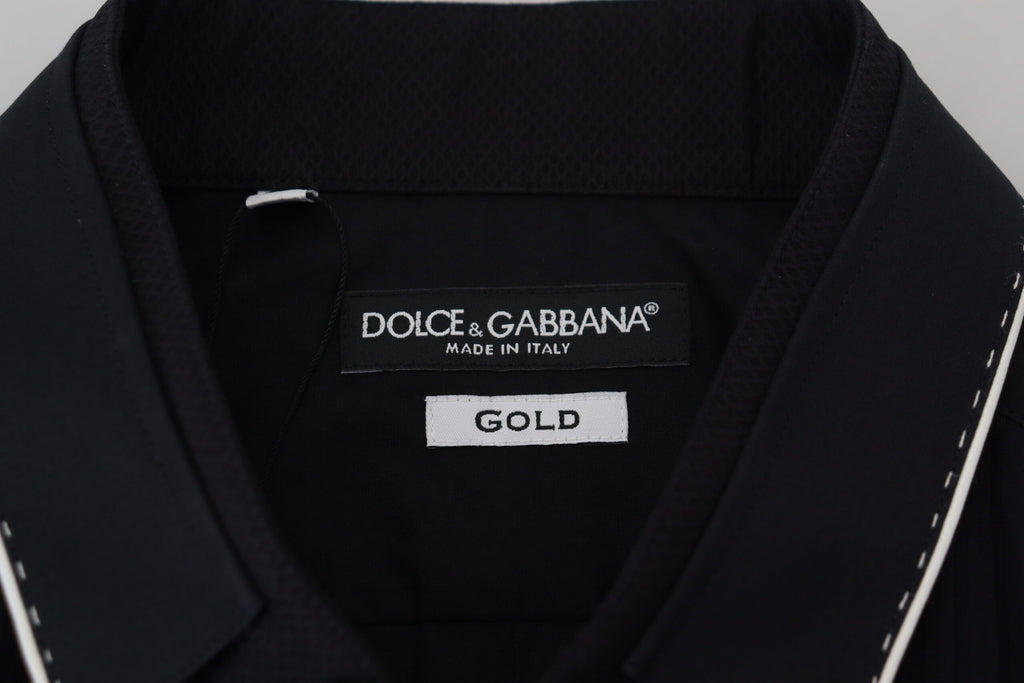 Dolce & Gabbana GOLD Black Tuxedo Slim Fit Cotton Shirt Dolce & Gabbana