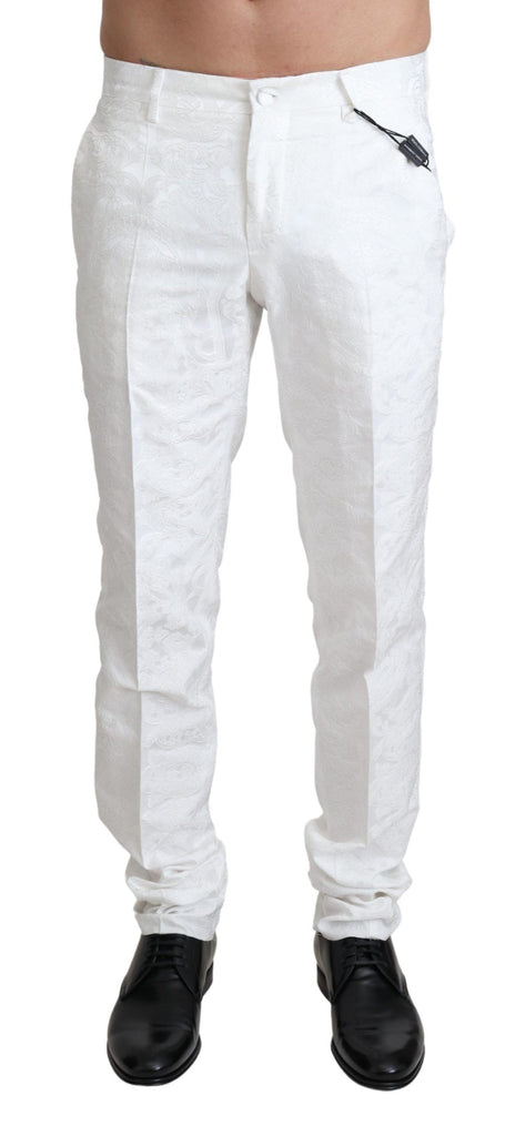 Dolce & Gabbana White Brocade Jaquard Dress Trouser Pants - Luxe & Glitz