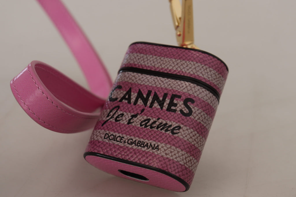 Dolce & Gabbana Pink Black Leather Strap Gold Metal Logo Airpods Case - Luxe & Glitz