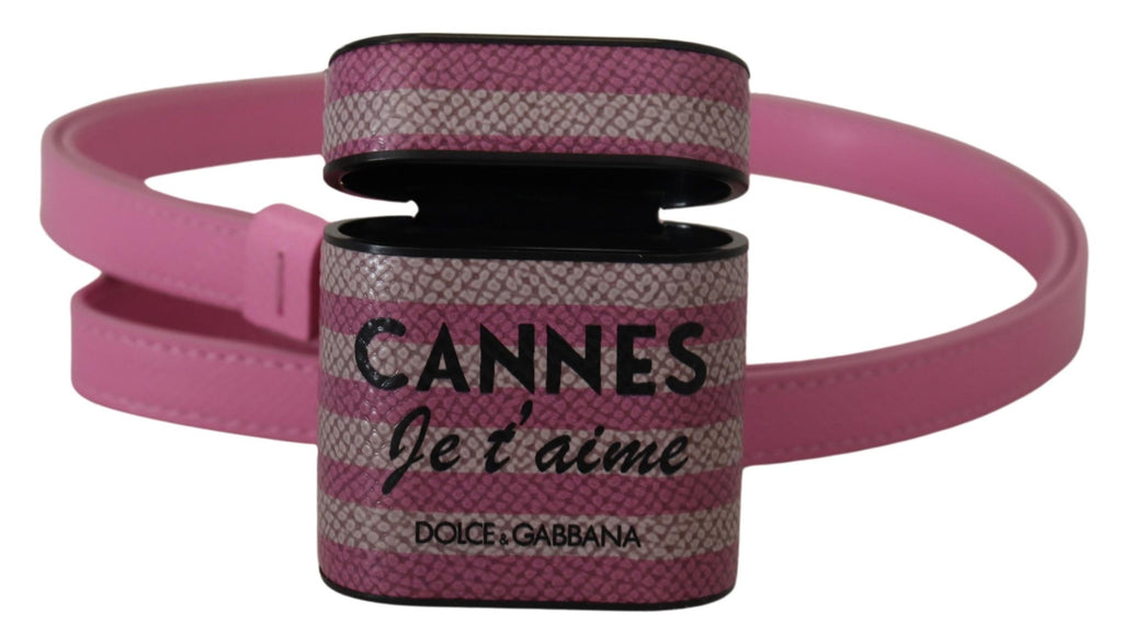 Dolce & Gabbana Pink Black Leather Strap Gold Metal Logo Airpods Case - Luxe & Glitz