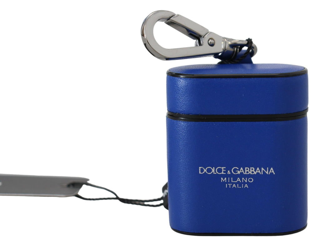 Dolce & Gabbana Blue Leather Silver Metal Logo Airpods Case - Luxe & Glitz