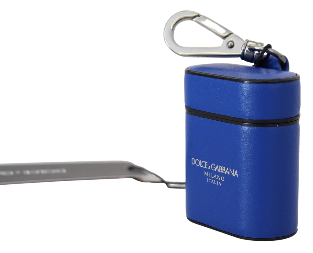 Dolce & Gabbana Blue Leather Silver Metal Logo Airpods Case - Luxe & Glitz