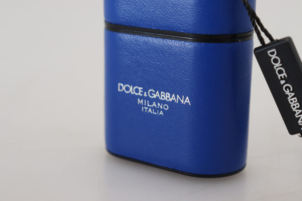 Dolce & Gabbana Blue Leather Silver Metal Logo Airpods Case - Luxe & Glitz