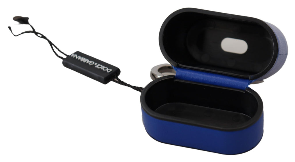 Dolce & Gabbana Blue Leather Silver Metal Logo Airpods Case - Luxe & Glitz