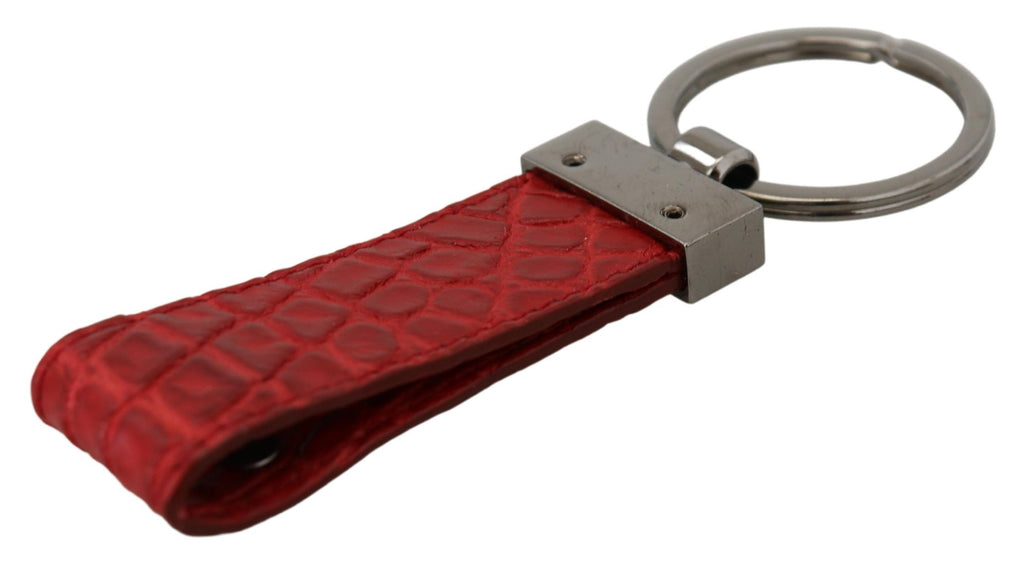 Dolce & Gabbana Red Leather Logo Plaque Silver Brass Keychain - Luxe & Glitz