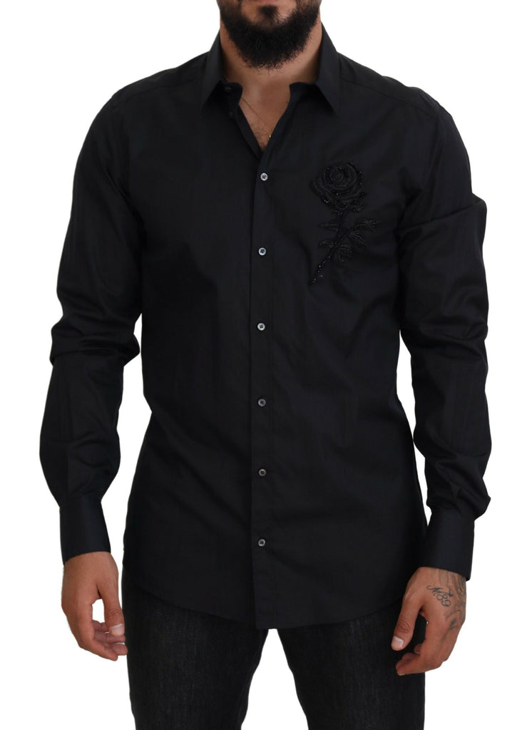 Dolce & Gabbana Black Roses Slim Fit Cotton Shirt Dolce & Gabbana