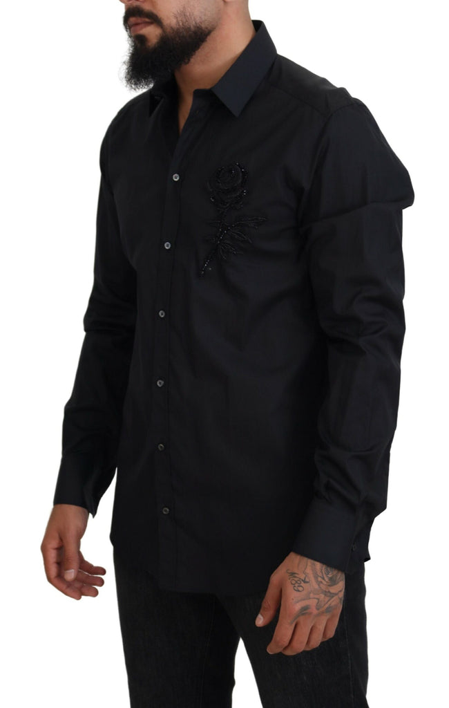 Dolce & Gabbana Black Roses Slim Fit Cotton Shirt Dolce & Gabbana