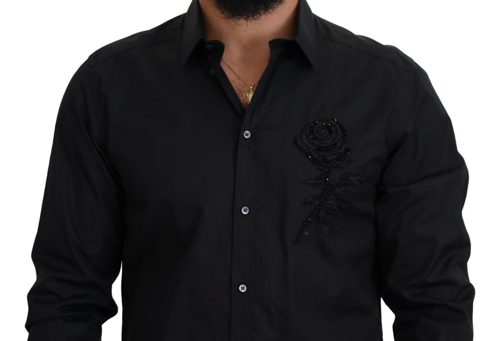 Dolce & Gabbana Black Roses Slim Fit Cotton Shirt Dolce & Gabbana