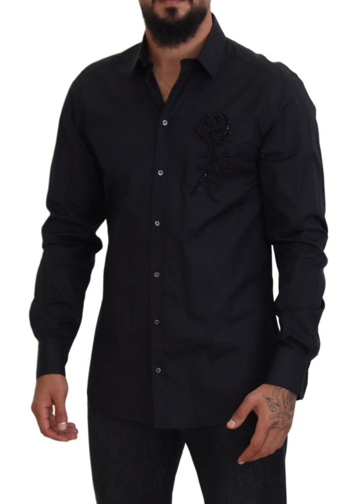 Dolce & Gabbana Black Roses Slim Fit Cotton Shirt Dolce & Gabbana