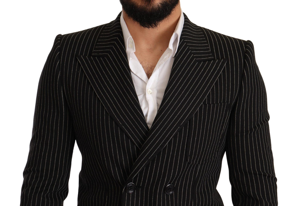 Dolce & Gabbana Black White Striped Slim Fit Coat Blazer - Luxe & Glitz
