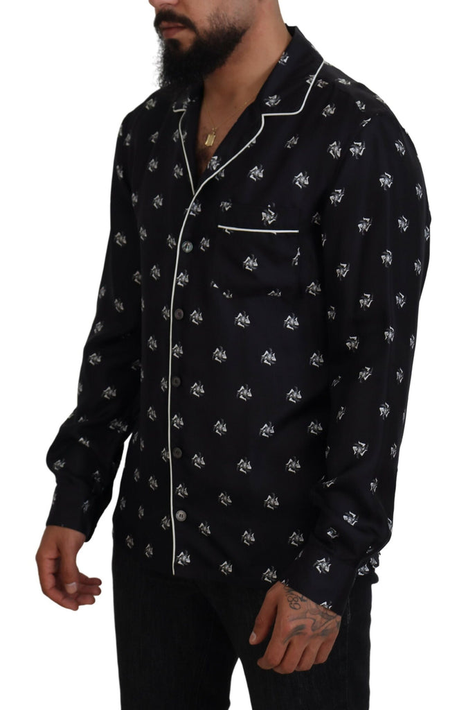 Dolce & Gabbana Black Printed Collared Men Long Sleeve Pajama Top Dolce & Gabbana