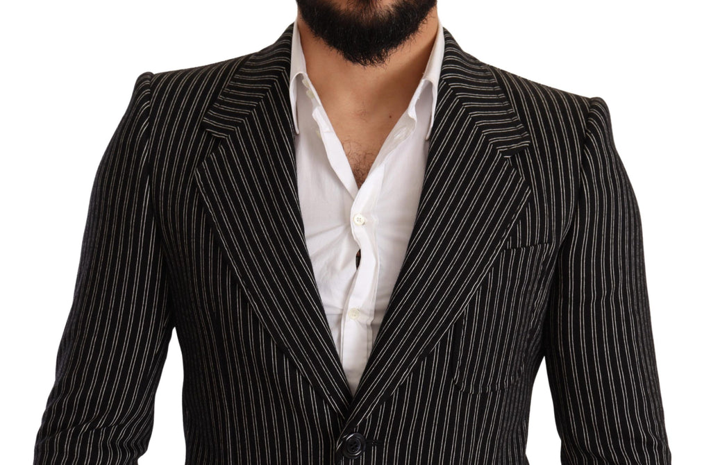 Dolce & Gabbana Black Striped Slim Fit Wool Coat Blazer - Luxe & Glitz