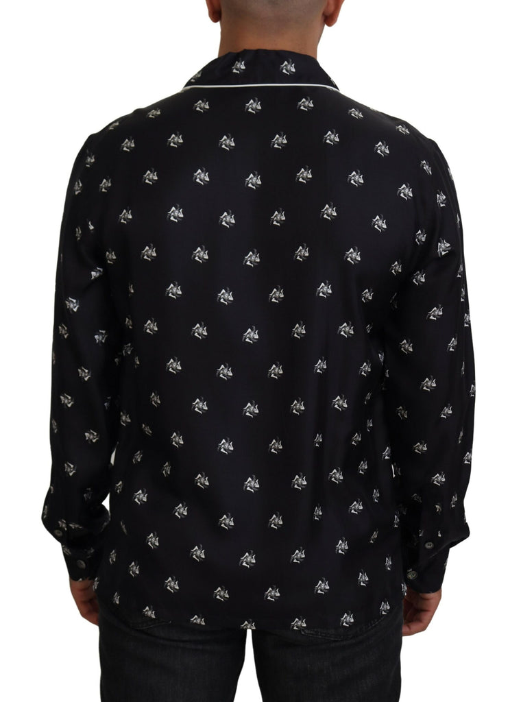 Dolce & Gabbana Black Printed Collared Men Long Sleeve Pajama Top Dolce & Gabbana