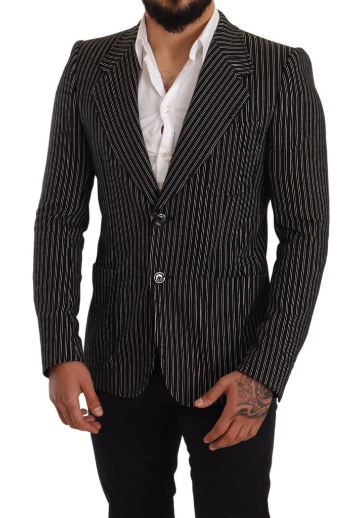 Dolce & Gabbana Black Striped Slim Fit Wool Coat Blazer - Luxe & Glitz