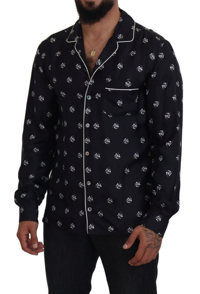 Dolce & Gabbana Black Printed Collared Men Long Sleeve Pajama Top Dolce & Gabbana