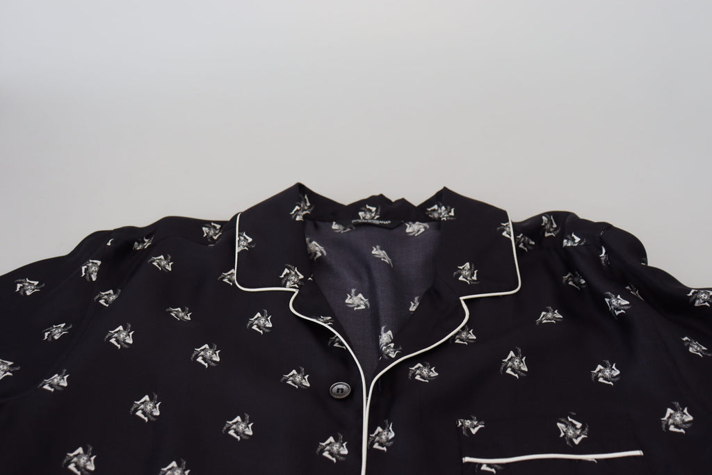 Dolce & Gabbana Black Printed Collared Men Long Sleeve Pajama Top Dolce & Gabbana