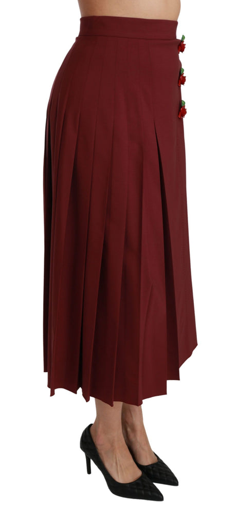 Dolce & Gabbana Red High Waist Pleated Maxi Wool Skirt - Luxe & Glitz