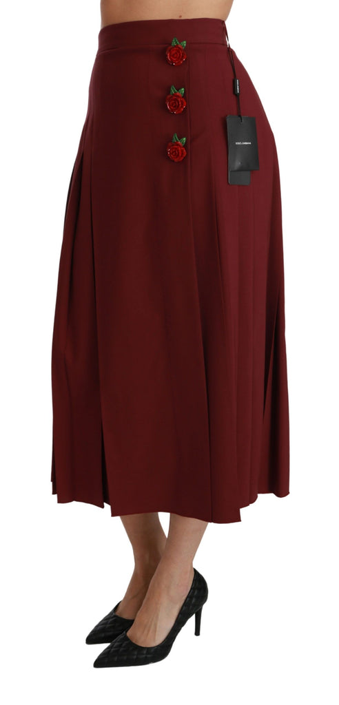 Dolce & Gabbana Red High Waist Pleated Maxi Wool Skirt - Luxe & Glitz