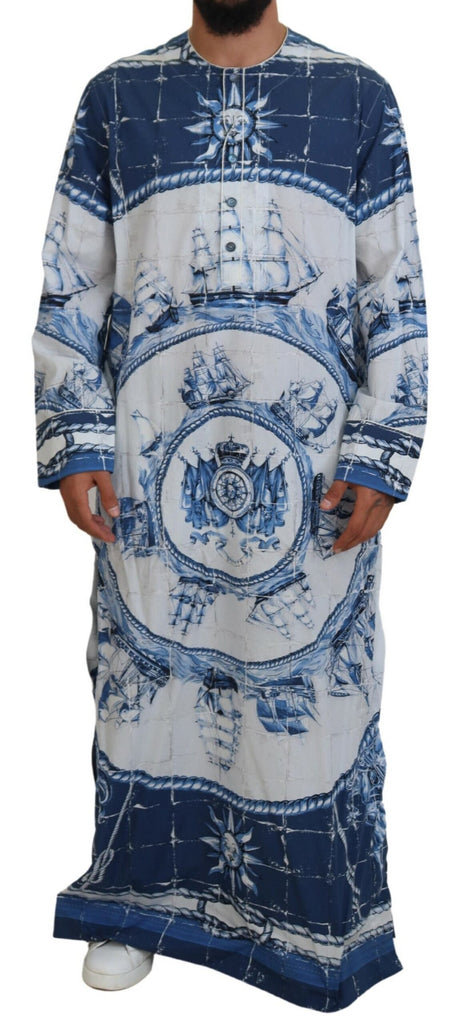 Dolce & Gabbana Blue Majolica Cotton Cape Thobe Dolce & Gabbana