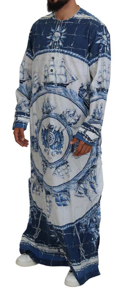 Dolce & Gabbana Blue Majolica Cotton Cape Thobe Dolce & Gabbana