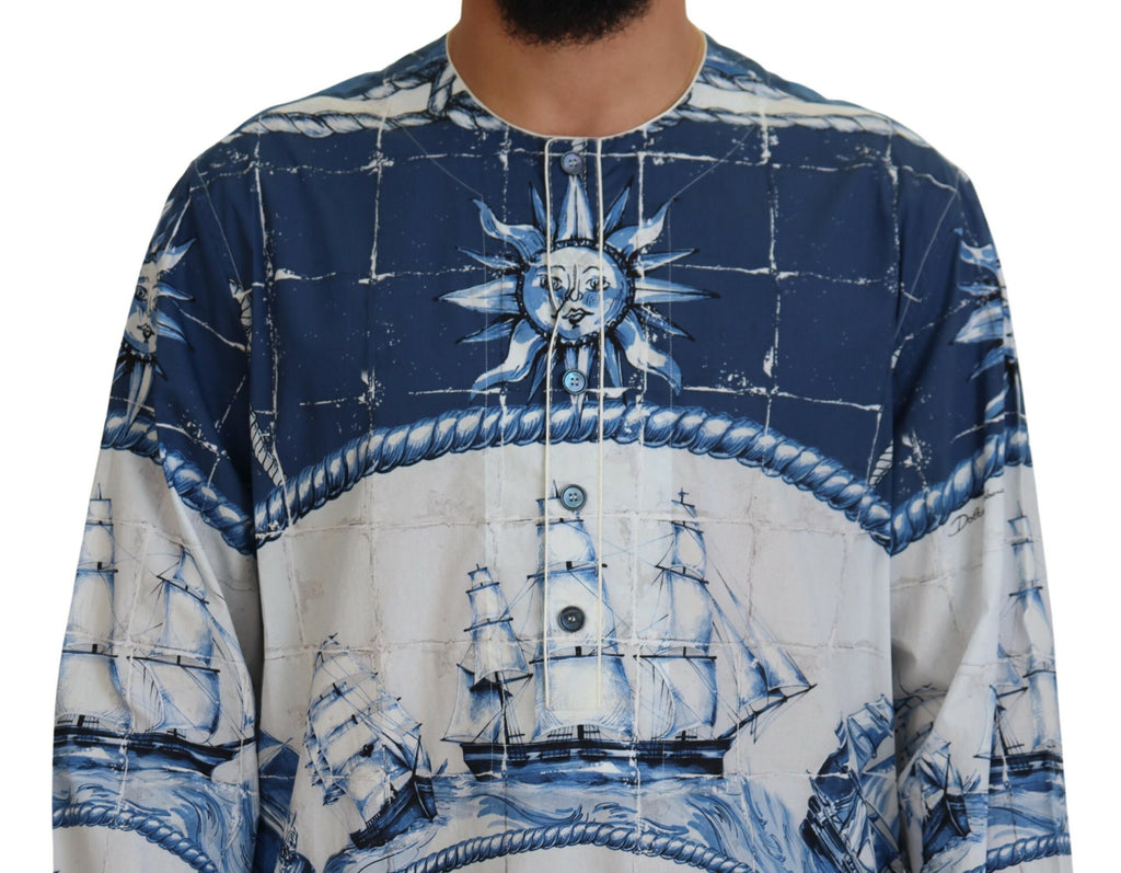 Dolce & Gabbana Blue Majolica Cotton Cape Thobe Dolce & Gabbana