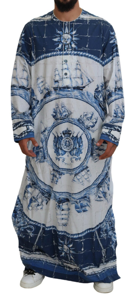 Dolce & Gabbana Blue Majolica Cotton Cape Thobe Dolce & Gabbana