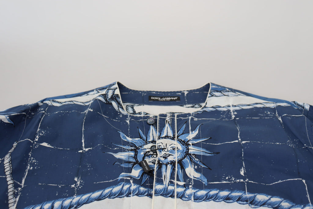 Dolce & Gabbana Blue Majolica Cotton Cape Thobe Dolce & Gabbana