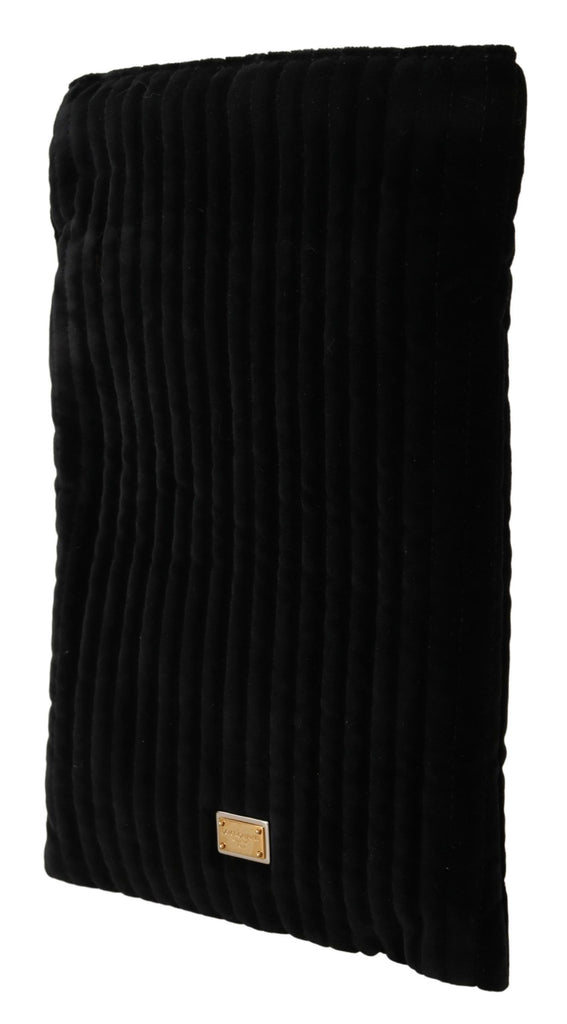 Dolce & Gabbana Black Velvet Quilt Drawstring Logo Plaque Pouch Bag - Luxe & Glitz