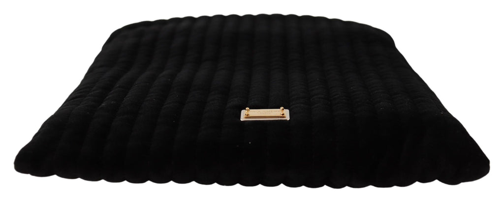 Dolce & Gabbana Black Velvet Quilt Drawstring Logo Plaque Pouch Bag - Luxe & Glitz