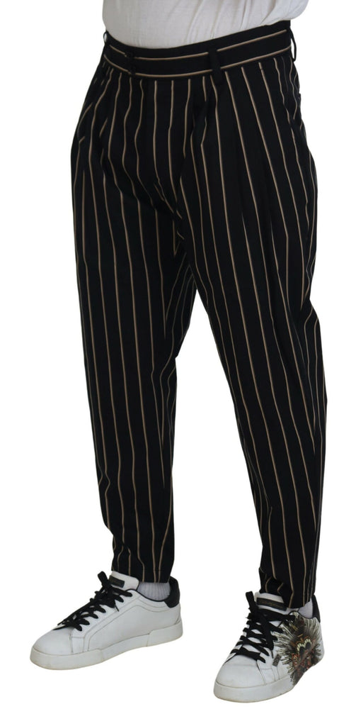 Dolce & Gabbana Black Beige Striped Cotton Stretch Pants Dolce & Gabbana