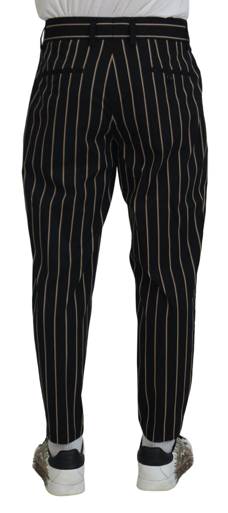 Dolce & Gabbana Black Beige Striped Cotton Stretch Pants Dolce & Gabbana