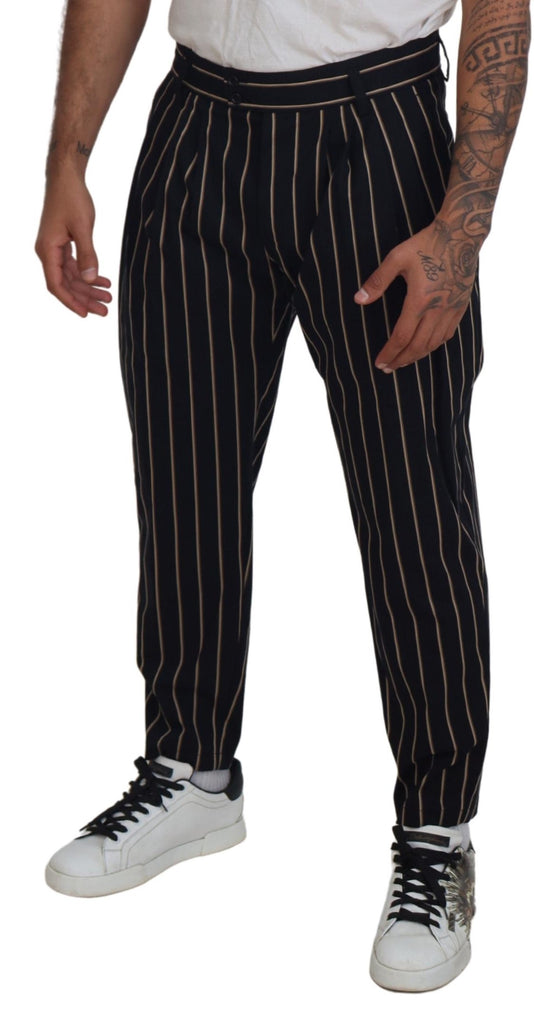 Dolce & Gabbana Black Beige Striped Cotton Stretch Pants Dolce & Gabbana