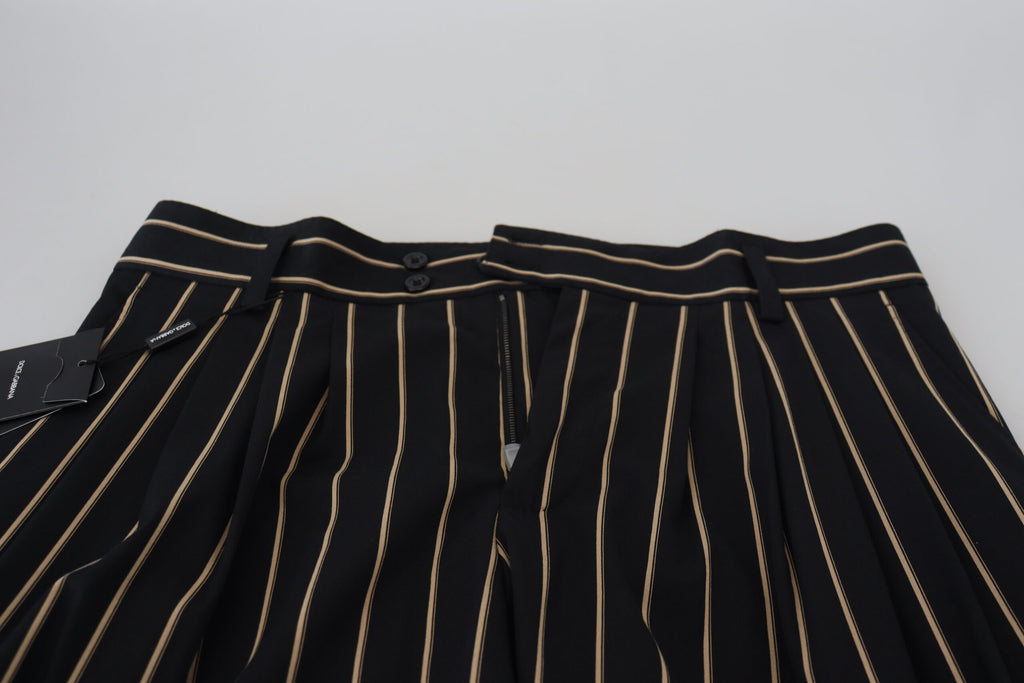 Dolce & Gabbana Black Beige Striped Cotton Stretch Pants Dolce & Gabbana