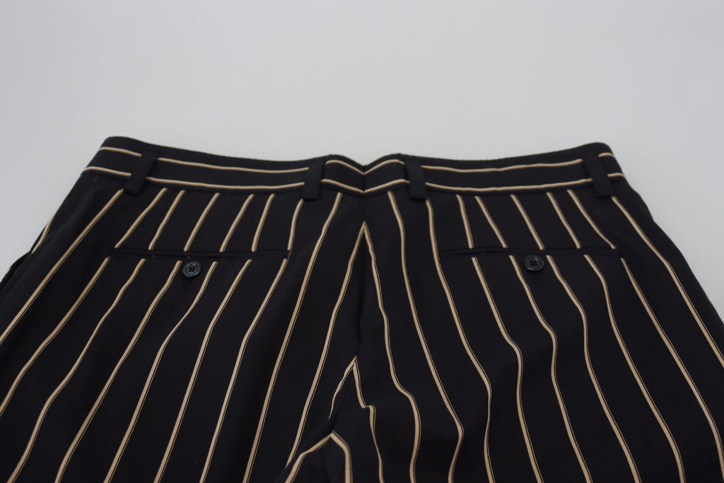 Dolce & Gabbana Black Beige Striped Cotton Stretch Pants Dolce & Gabbana