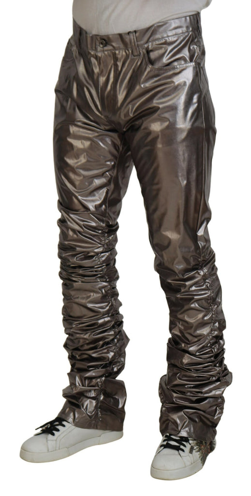 Dolce & Gabbana Silver Metallic Nylon Stretch Pants Dolce & Gabbana