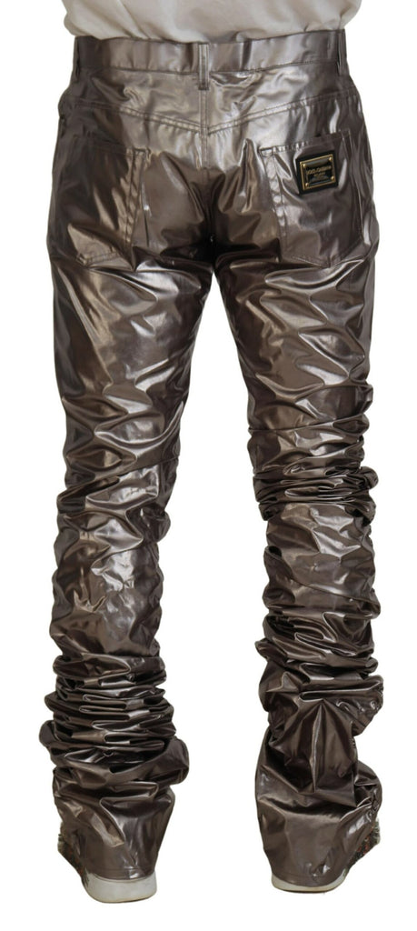 Dolce & Gabbana Silver Metallic Nylon Stretch Pants Dolce & Gabbana