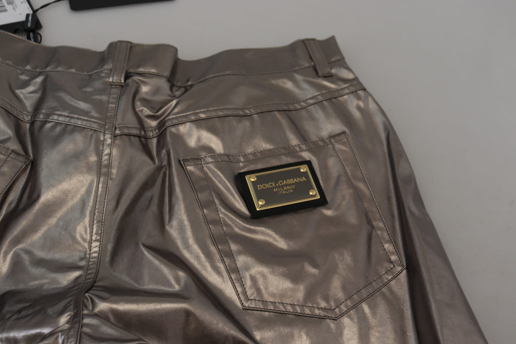 Dolce & Gabbana Silver Metallic Nylon Stretch Pants Dolce & Gabbana